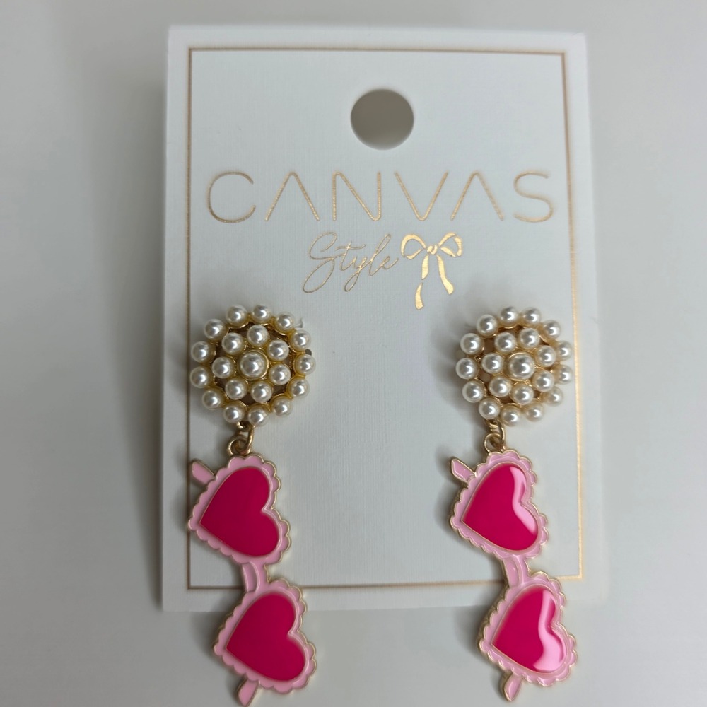 CANVAS STYLE Charming Heart Sunglasses Dangle Earrings Faux Pearl Stud NWT - Picture 4 of 5
